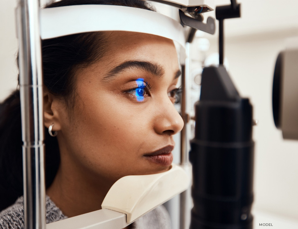 stock image of model while testing her eyes