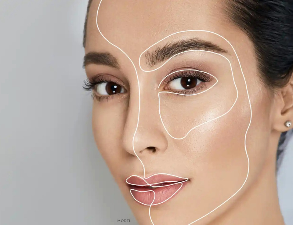 stock image of model with lines on face