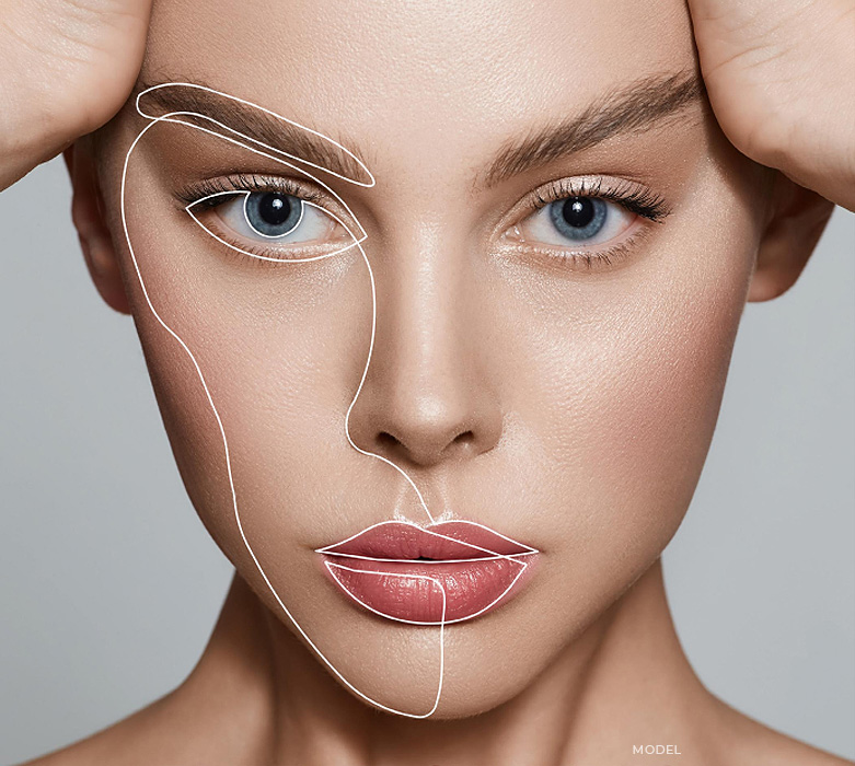 stock image of model holding her head