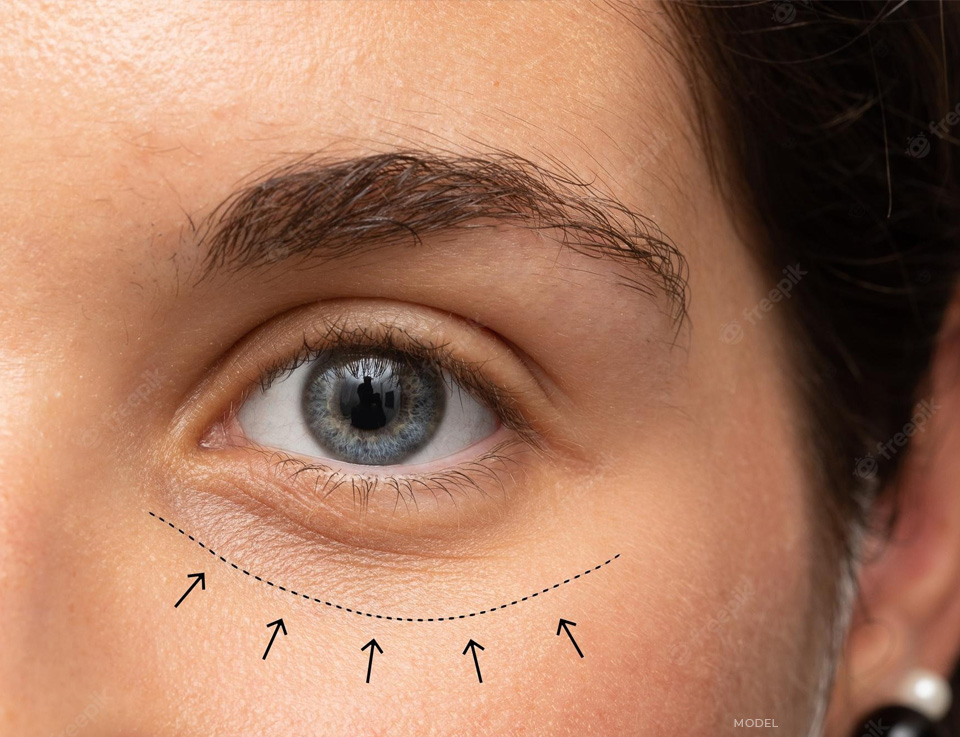 stock image of model arrow view under eyes