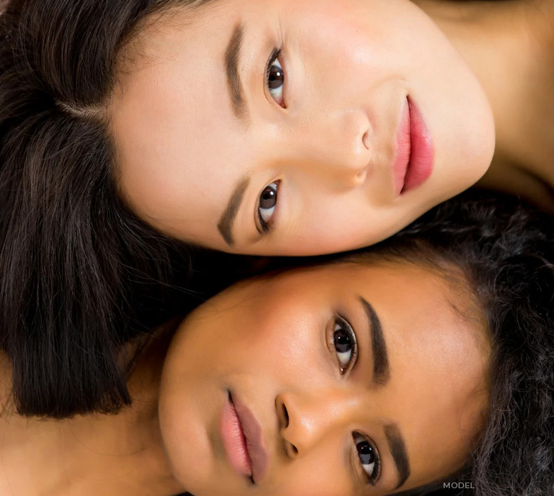 stock image of two model showing her faces