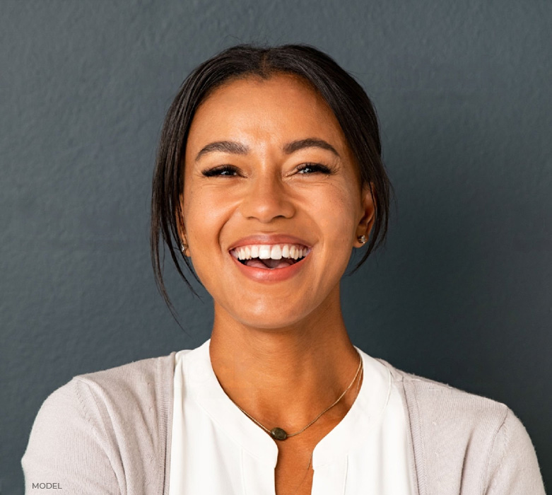 stock image of model smiling