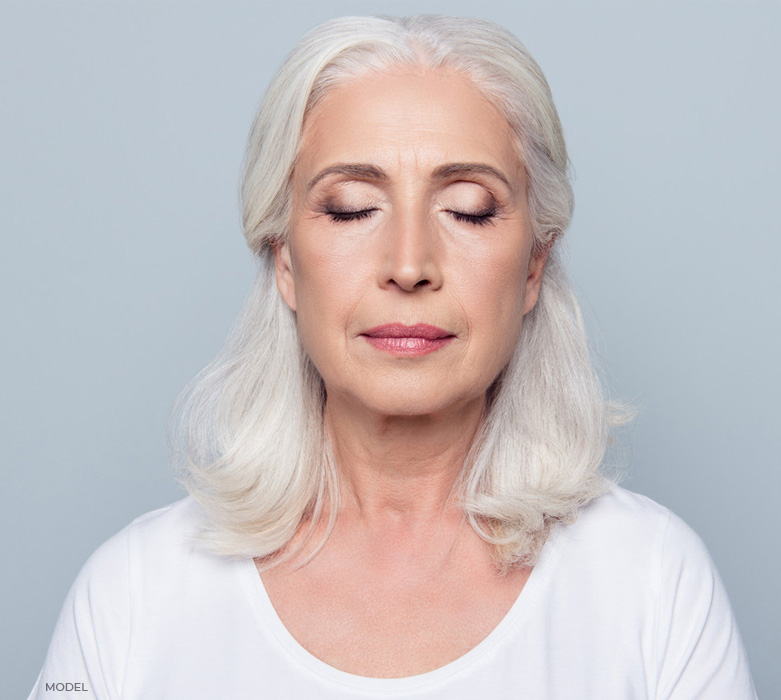 stock image of model white hair